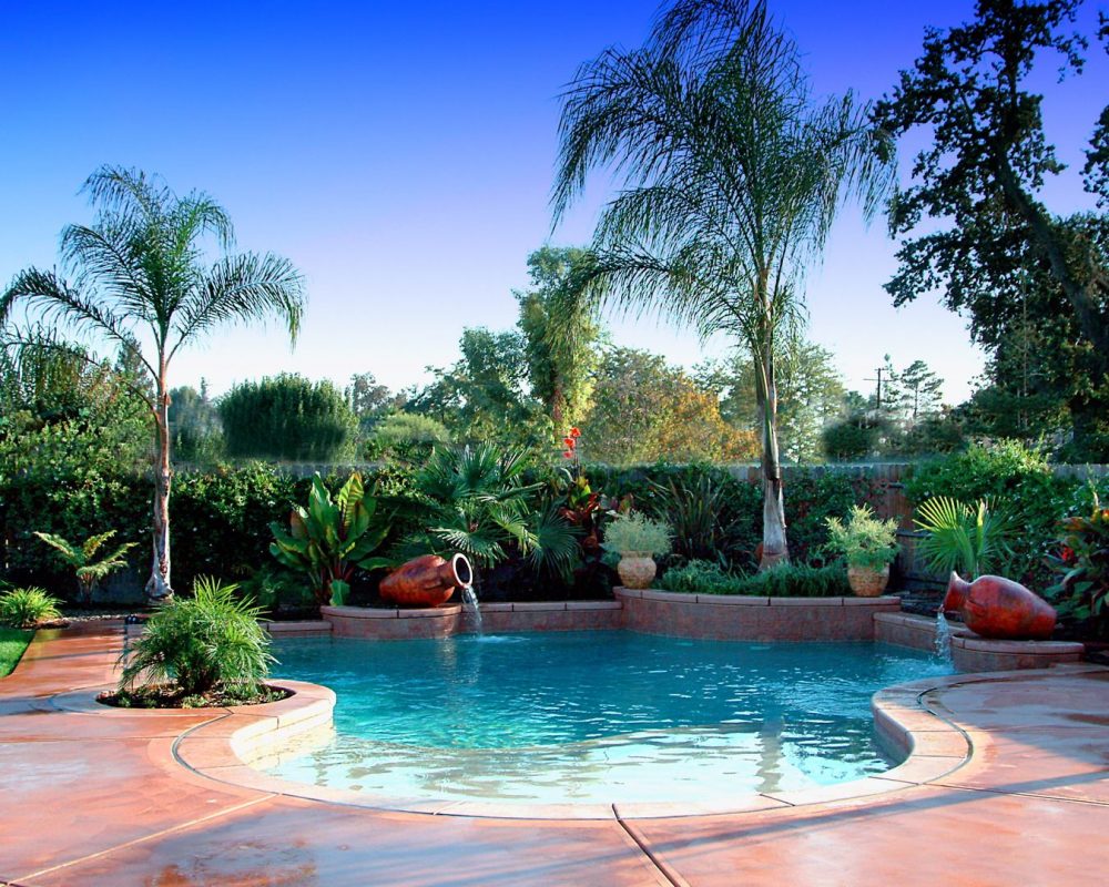 tropical backyard waterfalls